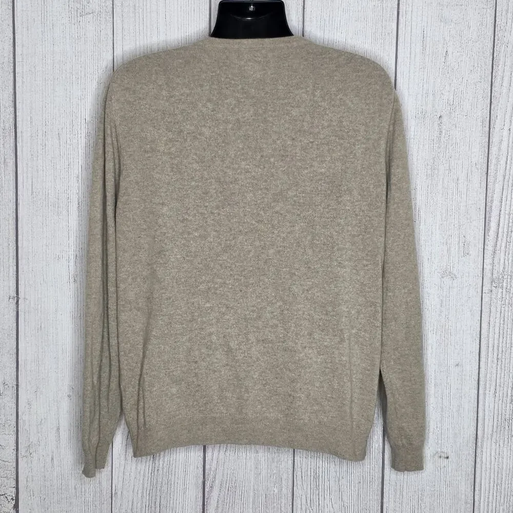 Joseph Abboud 100% Cashmere Sweater XL Tan Beige V Neck Luxury Soft
